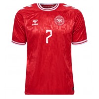 Camisa de Futebol Dinamarca Mathias Jensen #7 Equipamento Principal Europeu 2024 Manga Curta